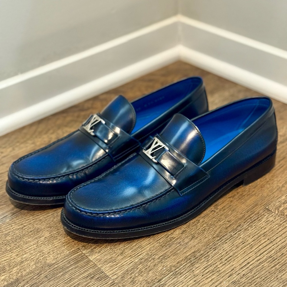 Louis Vuitton Deep Blue Leather Slip-Ons - Picture 1 of 12